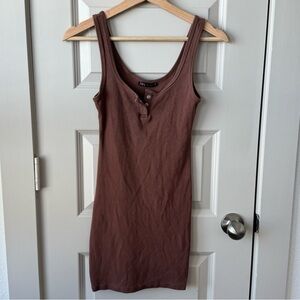 Zara Brown Ribbed Henley Tank Mini Dress